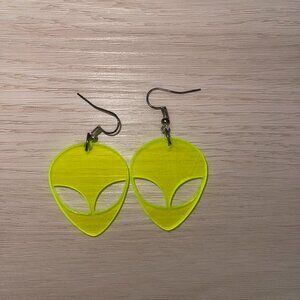 Neon green alien earrings